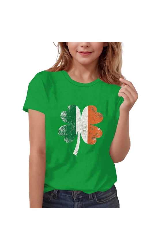 St. Patrick's Day Shirts for Girls Boys 3-15 Years Short Sleeve Tshirts Crewneck Top Graphic Holiday Base Tee (14-15 Years, Green K)