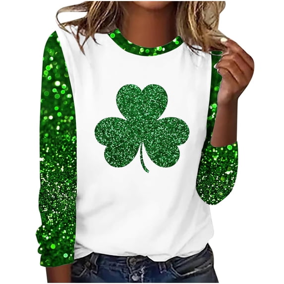 St. Patrick's Day Shirts for Women Classic Print Crew Neck Blouses Pullover Tops Long Sleeve Casual Shirt Tops
