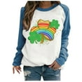 thumbnail image 1 of St. Patrick's Day Shirts for Women Crew Neck Casual Long Sleeve Patchwork Funny Printed Pullover Tops Sweatshirts(Blue,L), 1 of 5