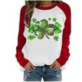 thumbnail image 1 of St. Patrick's Day Shirts for Women Crew Neck Casual Long Sleeve Patchwork Funny Printed Pullover Tops Sweatshirts(Red,S), 1 of 5
