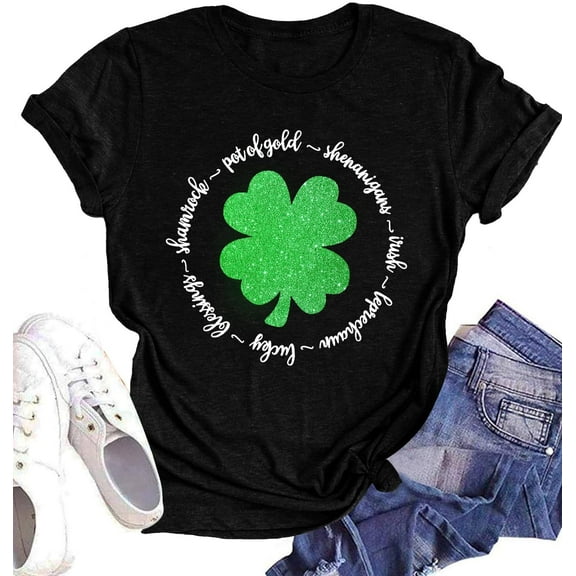 St. Patrick's Day Shirts for Women Shamrock Heart Graphic Tees St Patty's Lucky T-Shirt Irish Tops