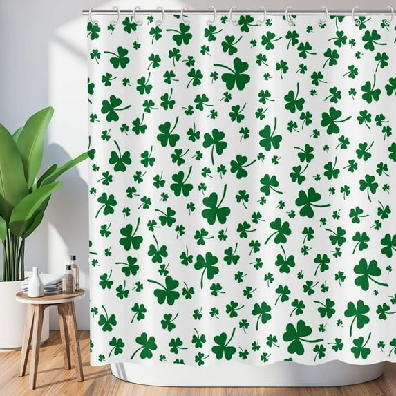 St. Patrick''s Day Shower Curtain, Green Clover Shamrock Irish Happy St Patrick''s Day Fabric Bathroom Curtain Home Decor Waterproof Machine Washable with 12 Hooks, 72''''Lx72''''W (GCI-9898)