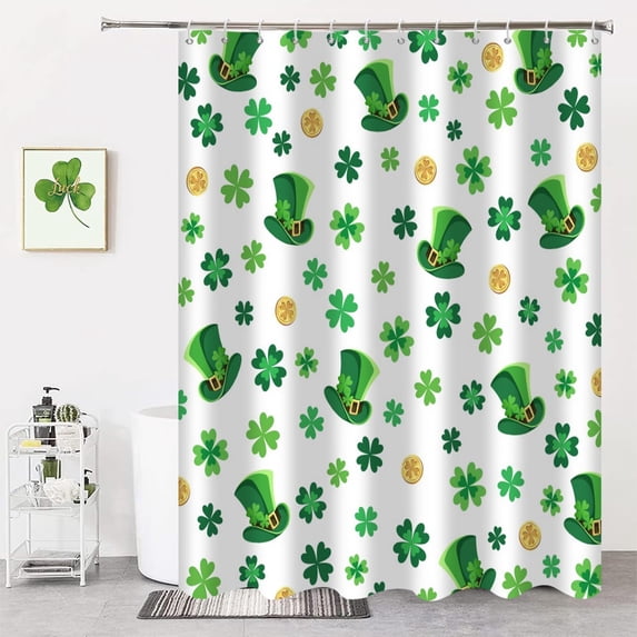 St. Patrick''s Day Shower Curtain, Green Clover Shamrock Irish St Patrick''s Day Spring Bathroom Curtain Waterproof Fabric Machine Washable with Hooks, 36" Wx72 L