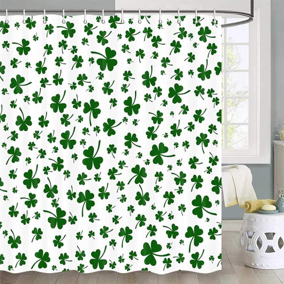 St. Patrick''s Day Shower Curtain, Green St. Patrick‘s Day Clover Shamrock Leaves Irish Spring Festival Holiday Shower Curtain Set, Fabric Shower Curtain Hooks Include, 70 in