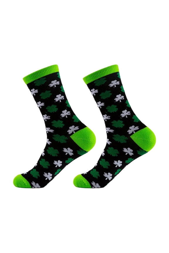 St Patrick's Day Socks Lucky Clover Socks Novelty Crew Socks Green & Black Unisex One Size Fits Most,Size Free Size