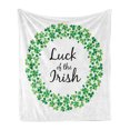 thumbnail image 1 of St. Patrick's Day Soft Flannel Fleece Throw Blanket, Clover Wreath Shamrock Luck of the Irish Text, Cozy Plush for Indoor and Outdoor Use, 60" x 80", Lime Green Forest Green, by Ambesonne, 1 of 5