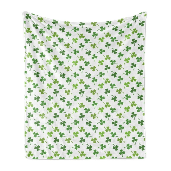 St. Patrick's Day Soft Flannel Fleece Throw Blanket, Continuous Clover Luck Wealth Irish Traditional Pattern, Cozy Plush for Indoor and Outdoor Use, 60" x 80", Lime Green Multicolor, by Ambesonne