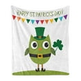 thumbnail image 1 of St. Patrick's Day Soft Flannel Fleece Throw Blanket, Owl Leprechaun Costume Greeting Design Party Shamrock Pattern Print, Cozy Plush for Indoor and Outdoor Use, 70" x 90", Multicolor, by Ambesonne, 1 of 5