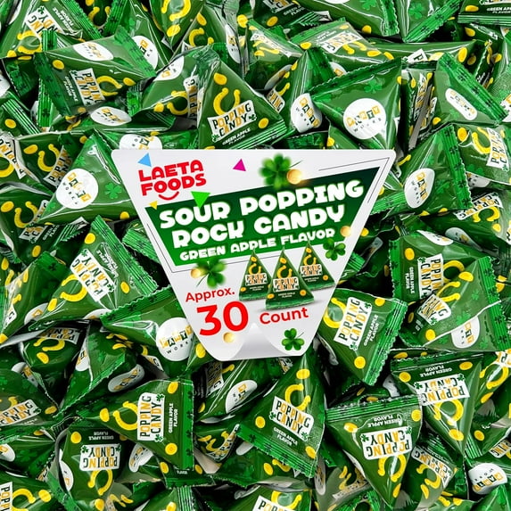 St. Patrick's Day Sour Popping Rock Candy - Green Apple Flavor (30 Count Bag)