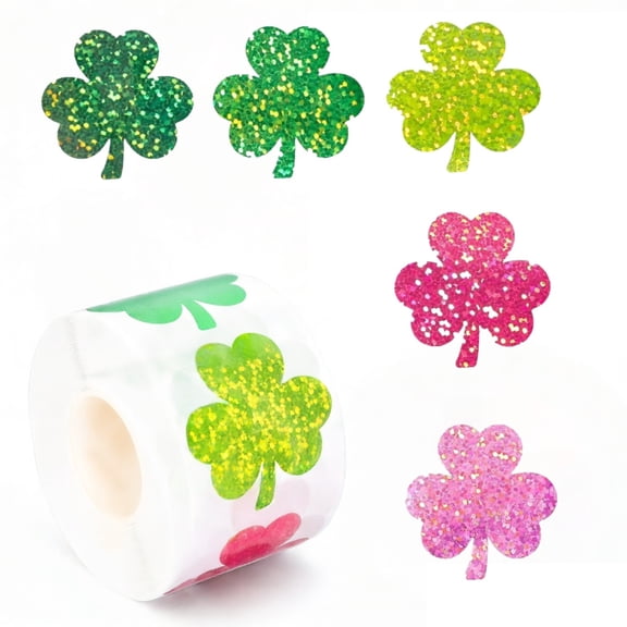 St. Patrick's Day Stickers Shamrock Holographic for Party Decor 500 Pcs