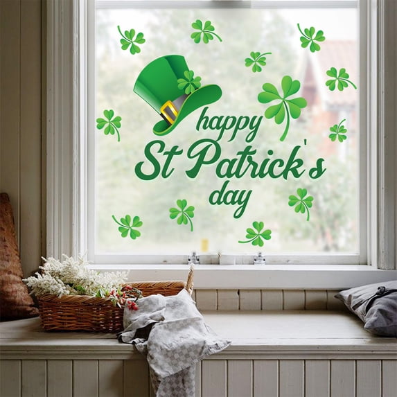 St. Patrick's Day Stickers, Window Decorations, Green Electrostatic Decals for Doors and Windows, Peel and Stick Reusable 14.96 Inch Durable Holiday Atmosphere Enhancements