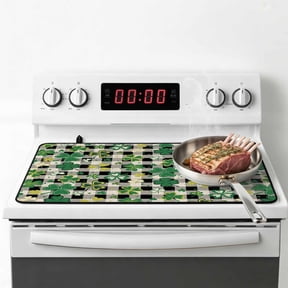 St Patrick's Day Stove Top Cover for Electric Stove, Heat-proof & Non Slip Glass Top Stove Cover Protector, Lucky Shamrocks Farmhouse Retro Check Kitchen Flat Cooktop Rubber Mat 28.5x20.5 Inches