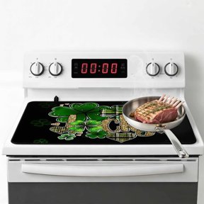 St. Patrick's Day Stove Top Cover for Electric Stove,Heat-proof & Non Slip Glass Top Stove Cover Protector,Spring Green Shamrock Gold Lucky Love Black Kitchen Flat Cooktop Rubber Mat 28.5x20.5 Inches