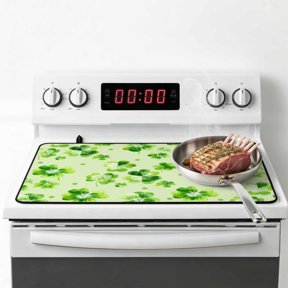 St. Patrick's Day Stove Top Cover for Electric Stove, Heat-proof & Non Slip Glass Top Stove Cover Protector, Watercolor Shamrock Polka Dots Light Green Kitchen Flat Cooktop Rubber Mat 24x21 Inches