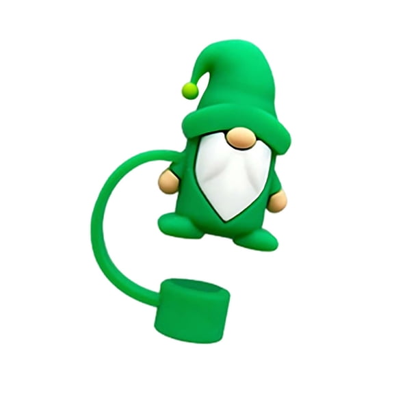 St. Patrick's Day Straw Cover Bulk 0.59in Reusable Silicone Drinking Straws Topper Lucky Shamrock/Green Gnome Shaped