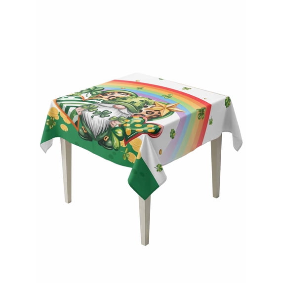 St Patrick's Day Suqare Tablecloth - 60 x 60 Inch, Green Shamrock Gnomes Love Star Rainbow Spring Waterproof & StainResistant Tablecloth, Washable Oil-proof Table Cover for Dining/Party/Wedding