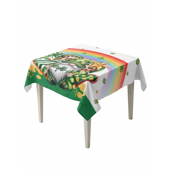 St Patrick's Day Suqare Tablecloth - 60 x 60 Inch, Green Shamrock Gnomes Love Star Rainbow Spring Waterproof & StainResistant Tablecloth, Washable Oil-proof Table Cover for Dining/Party/Wedding