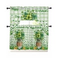 thumbnail image 1 of St. Patrick's Day Swag Kitchen Curtains Sets for Windows 24 Inch Length, Spring Botanical Clovers Coin Green Check Short Window Curtain Swags Valances and Tiers 3 Piece Set for Cafe/Dining Room, 1 of 5