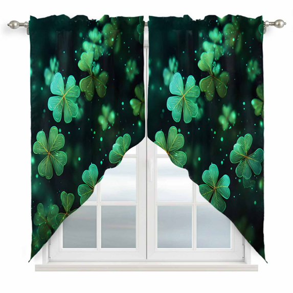 St. Patrick's Day Swag Valances for Windows, Kitchen Window Curtains Over Sink, Spring Green Clovers Botanical Herbs Window Treatment Curtains for Living Room/Bedroom Curtains 2 Panel Sets 36"x45"