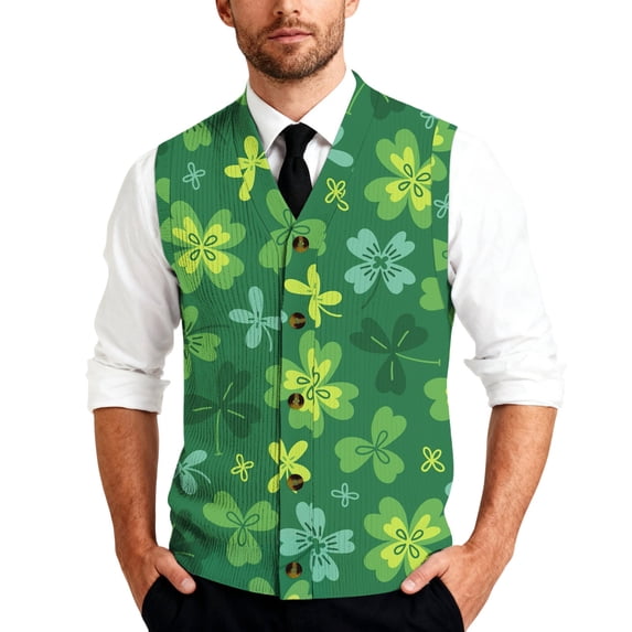 St. Patrick's Day Sweater Vest for Men V-Neck Sleeveless Button Up Cardigan Saint Patrick's Day Vest Sweater