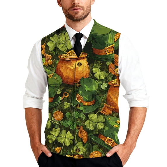 St. Patrick's Day Sweater Vest for Men V-Neck Sleeveless Button Up Cardigan Saint Patrick's Day Vest Sweater
