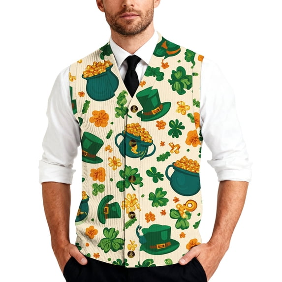 St. Patrick's Day Sweater Vest for Men V-Neck Sleeveless Button Up Cardigan Saint Patrick's Day Vest Sweater
