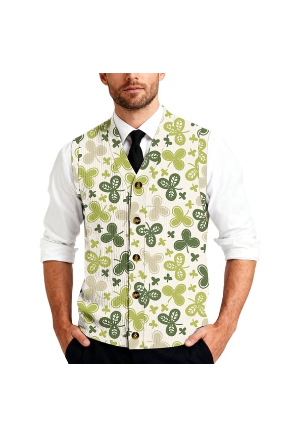 St. Patrick's Day Sweater Vest for Men V-Neck Sleeveless Button Up Cardigan Saint Patrick's Day Vest Sweater