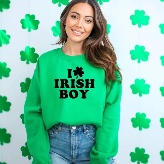 St. Patrick's Day Sweatshirt, I Love Irish Boy Green Clover Print, Unisex Pullover, Casual Festive Apparel, Lucky Charm Top Gift