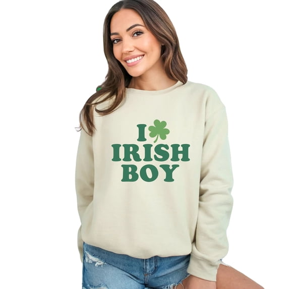 St. Patrick's Day Sweatshirt, I Love Irish Boy Green Clover Print, Unisex Pullover, Casual Festive Apparel, Lucky Charm Top Gift