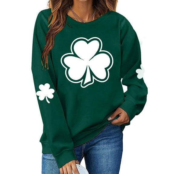 St.Patrick's Day Sweatshirt Women Irish Shamrock Long Sleeve Shirt Ireland Clover Crewneck Pullover Tops Green XL