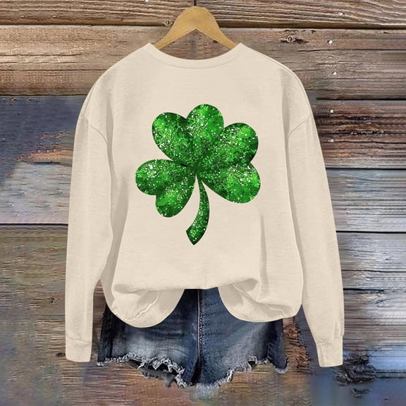 St. Patrick's Day Sweatshirt, Women Long Sleeve Round Neck Sweatshirt, Women's Casual St. Patrick's Day Printed Sweatshirts Tops Comfortable Crew Neck Long Sleeved Hoodie Sweatshirt