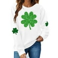 thumbnail image 1 of St Patrick's Day Sweatshirt Women Shamrock Sequin Pullover Lucky Clover Hoodie Holiday Long Sleeve Tops White S, 1 of 6