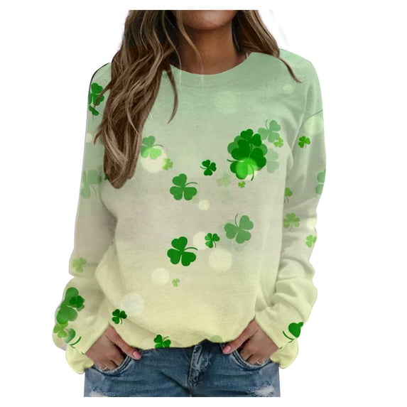 St. Patrick's Day Sweatshirt Women Shamrock Shirts Pullover Long Sleeve Crewneck Blouse Tops T Shirts Gifts for Women