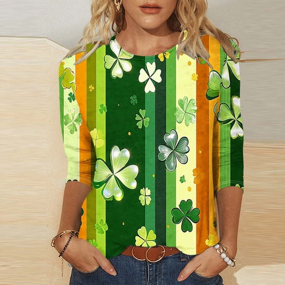 St. Patrick's Day Sweatshirt for Women Cute Cat Wearing Green Bowtie and Hat Graphic Crewneck Long Sleeve Loose Fit Soft Festive Holiday Party Top
