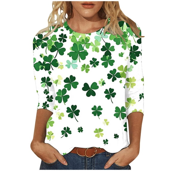 St. Patrick's Day Sweatshirt Womens Funny Shamrock Clover Long Sleeve Irish Letter Spring Graphic Pullover
