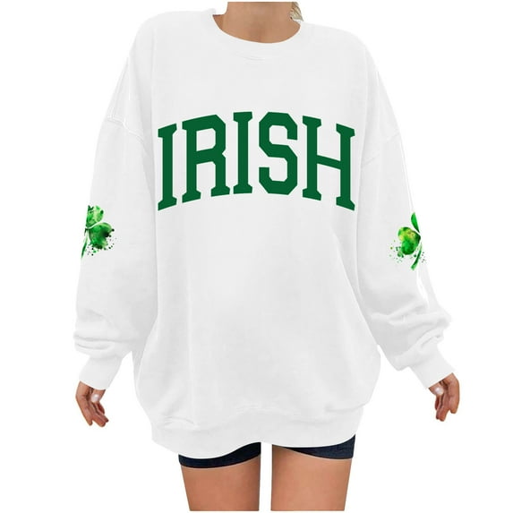 St Patrick's Day Sweatshirt, Womens Long Sleeve Sweatshirts, Round Neck Pullover Sweatshirt Women St. Patrick's Day Printing Crew Neck Long Sleeved Loose Sweatshirt Tops