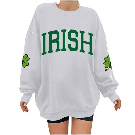 St Patrick's Day Sweatshirt, Womens Long Sleeve Sweatshirts, Round Neck Pullover Sweatshirt Women St. Patrick's Day Printing Crew Neck Long Sleeved Loose Sweatshirt Tops