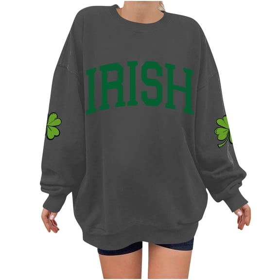 St Patrick's Day Sweatshirt, Womens Long Sleeve Sweatshirts, Round Neck Pullover Sweatshirt Women St. Patrick's Day Printing Crew Neck Long Sleeved Loose Sweatshirt Tops