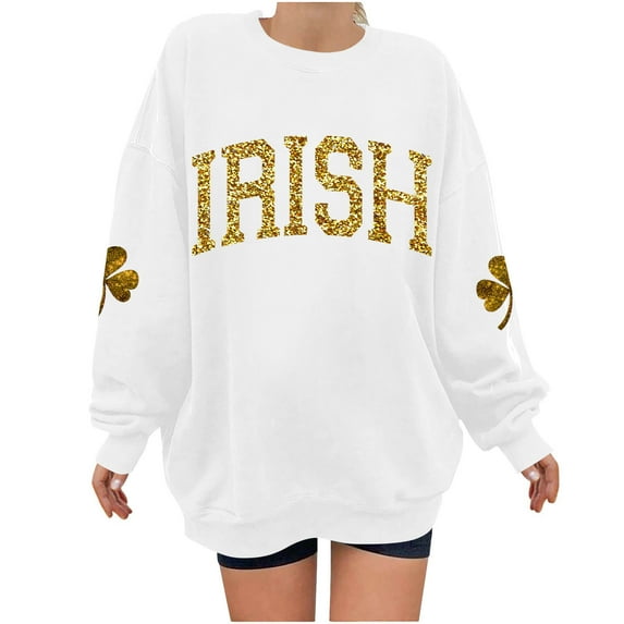 St Patrick's Day Sweatshirt, Womens Long Sleeve Sweatshirts, Round Neck Pullover Sweatshirt Women St. Patrick's Day Printing Crew Neck Long Sleeved Loose Sweatshirt Tops