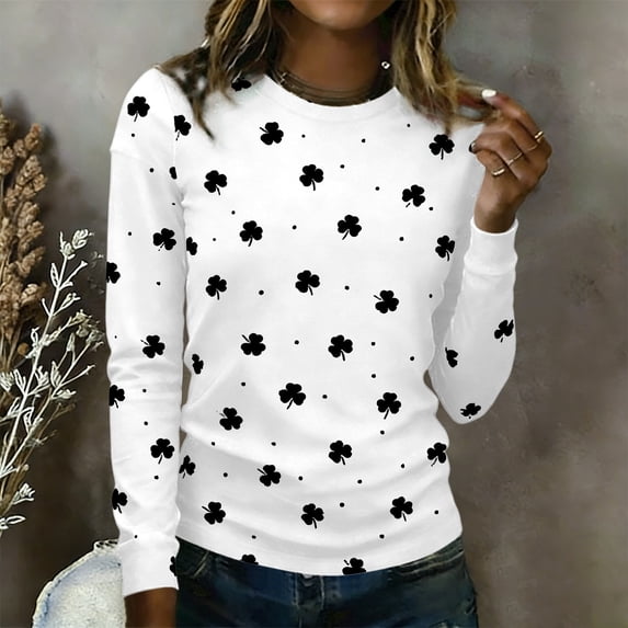 St. Patrick's Day Sweatshirt for Women Crew Neck Shamrock Art Printed No Hood Shirt Casual Irish Shamrock Outfits