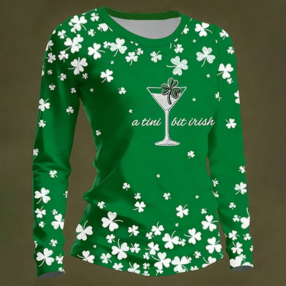 St. Patrick's Day Sweatshirt for Women Crew Neck Shamrock Art Printed No Hood Shirt Casual Irish Shamrock Outfits