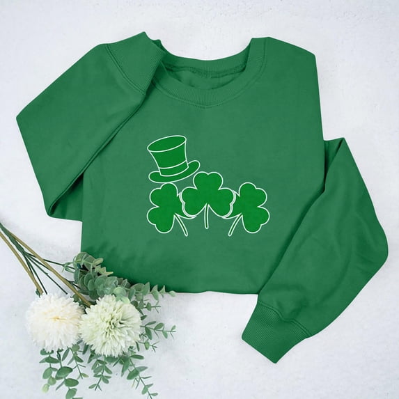 St. Patrick's Day Sweatshirt for Women Leprechaun Ghost Graphic Crewneck Long Sleeve Loose Fit Festive Apparel Soft Pullover Holiday Gift