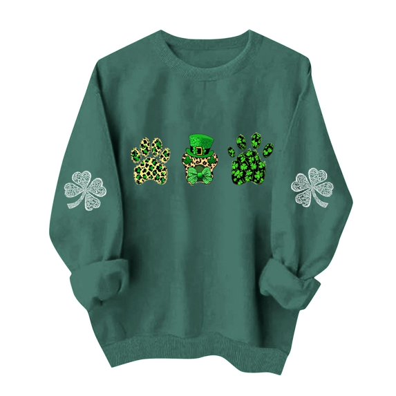 St. Patrick's Day Sweatshirt for Women Lucky Shamrock Long Sleeve Shirt Ireland Clover Print Pullover Tops 2026 Spring Fall Outfits