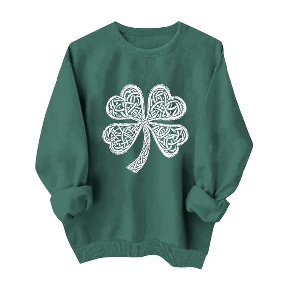 St. Patrick's Day Sweatshirt for Women Lucky Shamrock Long Sleeve Shirt Ireland Clover Print Pullover Tops 2026 Spring Fall Outfits