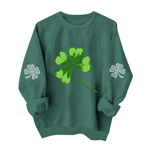 St. Patrick's Day Sweatshirt for Women Lucky Shamrock Long Sleeve Shirt Ireland Clover Print Pullover Tops 2026 Spring Fall Outfits