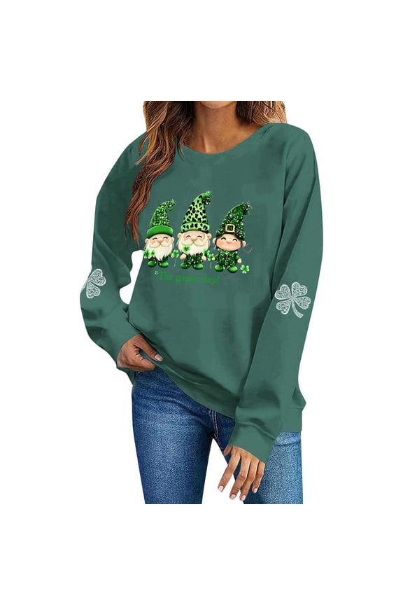 St. Patrick's Day Sweatshirt for Women Lucky Shamrock Long Sleeve Shirt Ireland Clover Print Pullover Tops 2026 Spring Fall Outfits