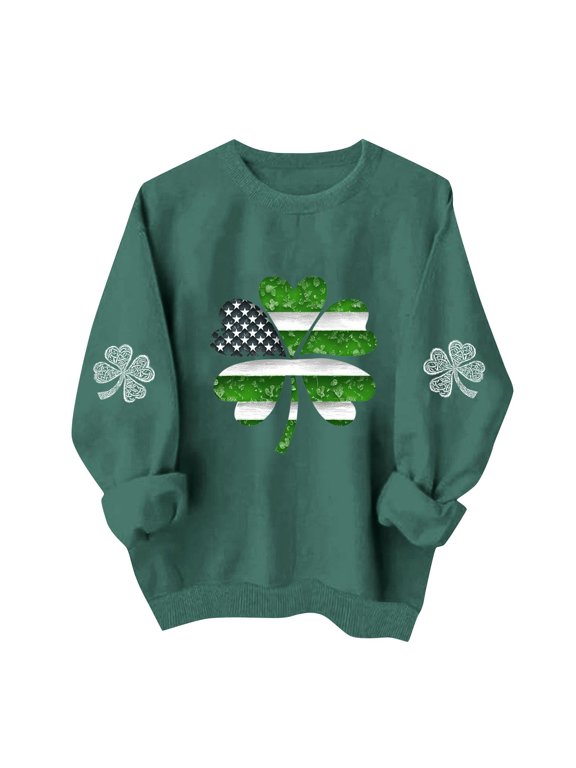 St. Patrick's Day Sweatshirt for Women Lucky Shamrock Long Sleeve Shirt Ireland Clover Print Pullover Tops 2026 Spring Fall Outfits