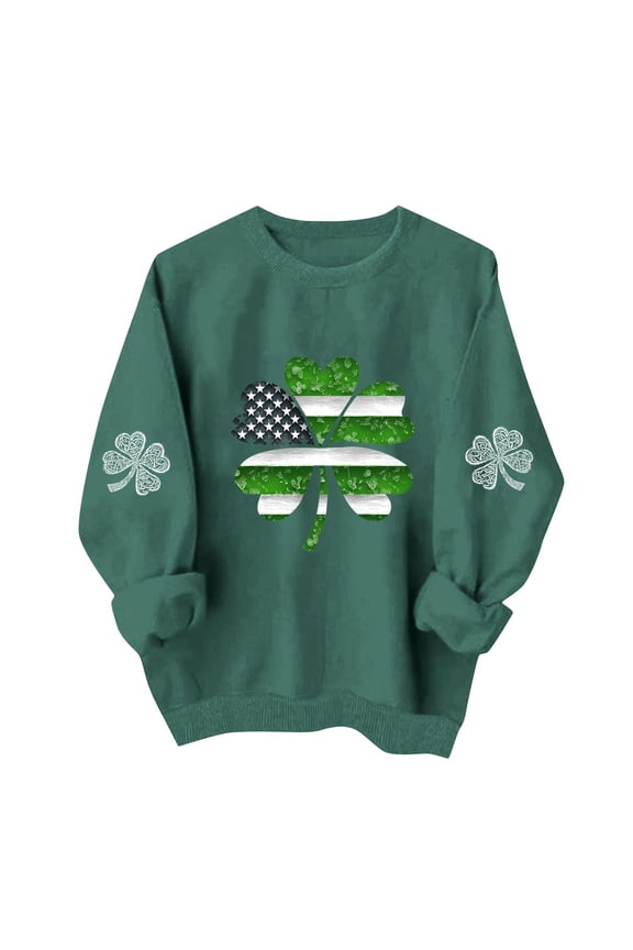 St. Patrick's Day Sweatshirt for Women Lucky Shamrock Long Sleeve Shirt Ireland Clover Print Pullover Tops 2026 Spring Fall Outfits