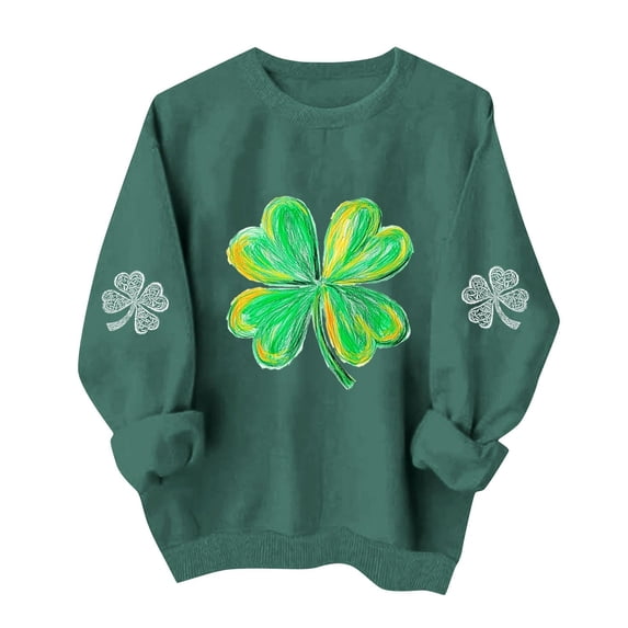 St. Patrick's Day Sweatshirt for Women Lucky Shamrock Long Sleeve Shirt Ireland Clover Print Pullover Tops 2026 Spring Fall Outfits