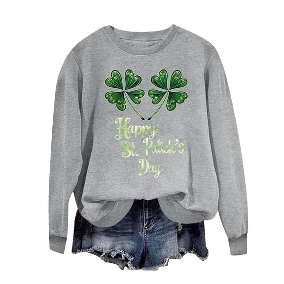 St. Patrick's Day Sweatshirt for Women Lucky Shamrock Long Sleeve Shirt Ireland Clover Print Pullover Tops